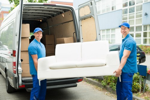 Moving van with sorted recyclable items ready for collection in London