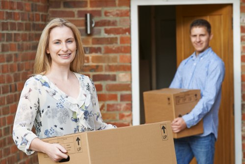 Packed boxes and furniture prepared for a local move in London