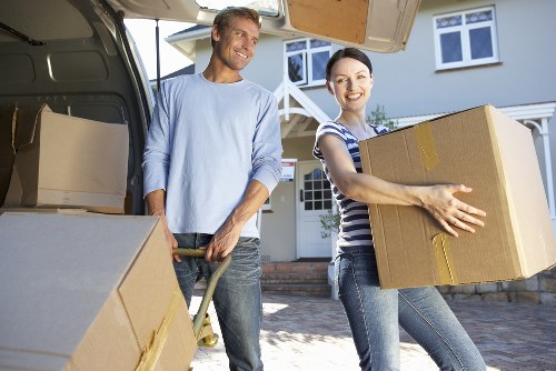 Packed boxes and furniture ready for a London move